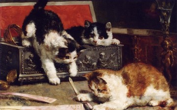 kittens with box Alfred Brunel de Neuville Oil Paintings